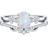 MOTIEL 1CT Opal Rings for Women 925 Sterling Silver Oval Opal Engagement Ring Bridal Set with Cubic Zirconia Wedding Promise Ring Jewelry Gift for Her
