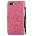 iPhone 8 Plus Case,iPhone 7 Plus Wallet Case, Sun Pattern Embossed PU Leather Magnetic Flip Cover Card Holders & Hand Strap Wallet Purse Case for iPhone 7 Plus / 8 Plus [5.5 Inch] - Pink