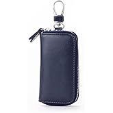 WESTONETEK Unisex Mens Womens Premium Leather Car Key Holder Bag Keychain Case Wallet with 6 Hooks Zipper Closure