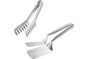 HornTide Pasta & Steak Tongs Set (20cm + 24cm), SUS304 Stainless Steel, Multifunctional Food Flipping Tools for Cooking and S