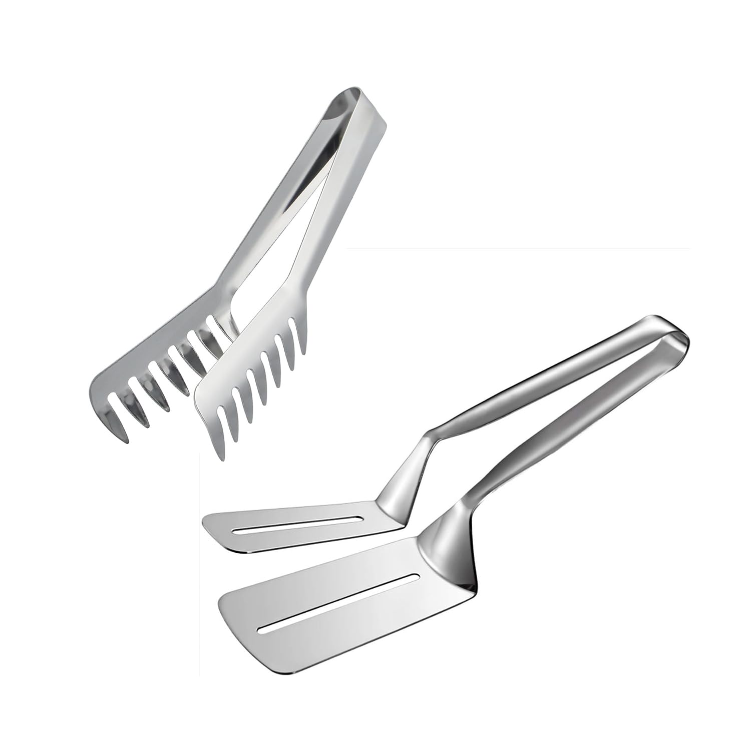 HornTide Pasta & Steak Tongs Set (20cm + 24cm), SUS304 Stainless Steel, Multifunctional Food Flipping Tools for Cooking and Serving