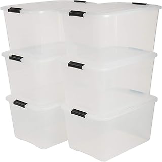 Iris 6er-Set stapelbare Aufbewahrungsboxen Top Box, mit Deckel und Klickverschluss, 45 Liter, Kunststoff / Plastik, transparent