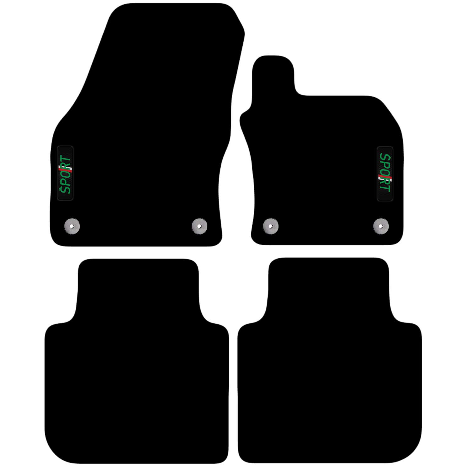 Carsio Carpet Car Mats For Skoda Kodiaq 2017 to 2023 with Sport logo (4 Clips) Tailored Fit Floor Mat Complete Accessory Custom Fitted - All Weather, Anti-Slip Backing & Black Trim