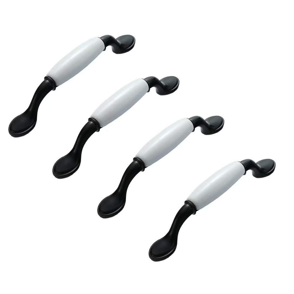 BOZONLI 4 Pack Modern Black/White Porcelain Ceramic Pull Handles, 96mm