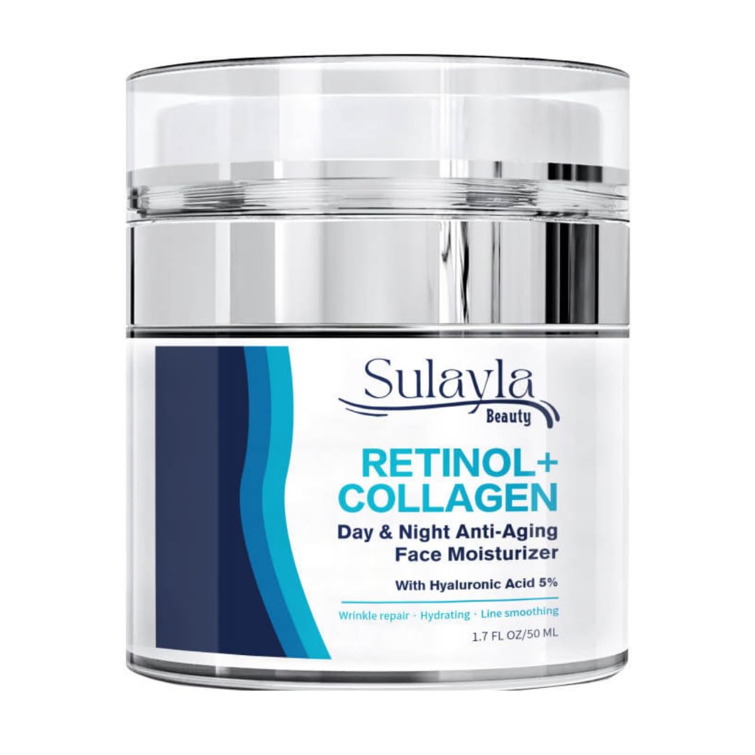 Sulayla Beauty Retinol + Collagen Face Cream – Day & Night Moisturizer with Hyaluronic Acid & Vitamin E for Anti-Aging, Wrinkles, Fine Lines & Dark Spots