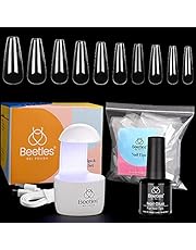 Beetles Nail Tips and Glue Gel Nail Kit, 2 In 1 Nail Gel and Base Gel with 500Pcs Coffin Nails Tips and LED Lamp DIY Nail Art Acrylic Nail Kit Easy Nail Extension Set
