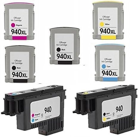 YATUNINK Remanufactured Printhead Replacement for HP 940 BK/Y C/M Printer Head C4900a C4901a and 940XL Ink cartridges for HP Officejet Pro 8000 8500 Printers(5 Pack Ink Cartridge +2 Pack Printheads)