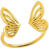 Loqimu Hollow Cute Butterfly Rings Stacking Knuckle Rings Gold Stainless Steel Open Adjustable Midi Finger Rings for Women Teen