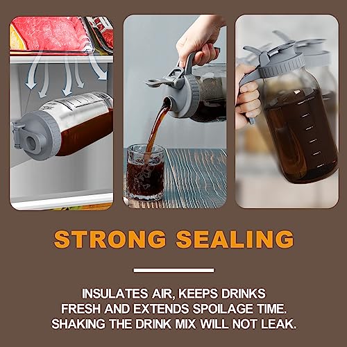 JunVpic Cold Brew Coffee Maker Jar - 64oz Wide Mouth,LeakProof,Heavy Duty Glass Mason Pitcher with Spout Lid,Handle & Stainless Steel Filter for Iced Coffee,Lemonade,Ice Tea & Fruit Drinks