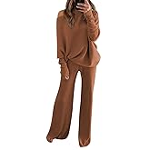 LaSuiveur Women's 2 Piece Outfits Sweater Set Long Sleeve Knit Pullover Wide Leg Pants Sweatsuit Lounge Set