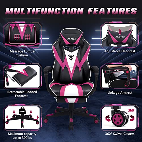 Zeanus Gaming Chair with Footrest Light Pink Gamer Chair for Girls