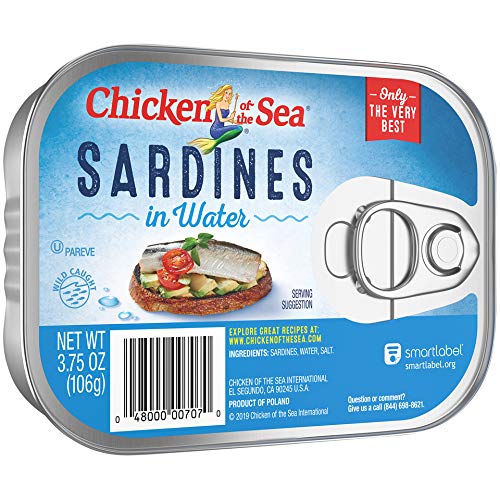 CHICKEN OF THE SEA SARDINES IN WATER, 3.75 OUNCE CAN (PACK OF 1), WILD CAUGHT CANNED SARDINES, HIGHLY NUTRITIOUS