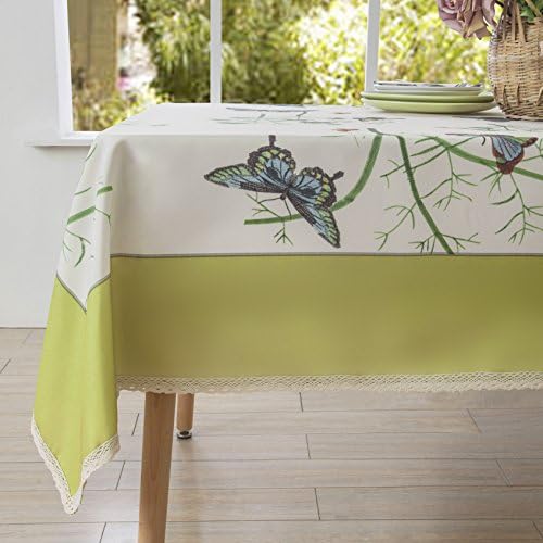 Decorative Butterfly Print Lace Water Resistant Tablecloth Wrinkle Free and Stain Resistant Fabric Tablecloths for Oblong Dining Table 60 Inch by 104 Inch
