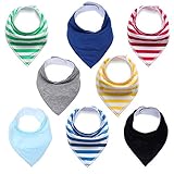 Baby Drool Bibs Bandana Teething Organic Cotton boys girls Adjustable Snap triangle Bib set (Striped&Solid color 8pcs)
