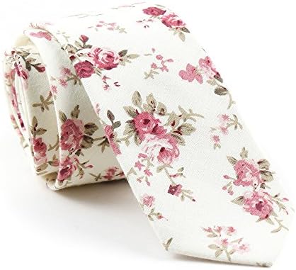 TAGERWILEN Men's Skinny Tie Floral Print Cotton Necktie, Groom,Groomsmen,Dances
