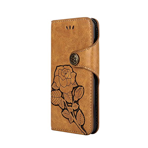 Moto G5 Protective Case, UNEXTATI Vintage Rose Pattern Stand PU Leather Flip Cover, Wallet Case Cover with Hand Strap for Moto G5 (Khaki)