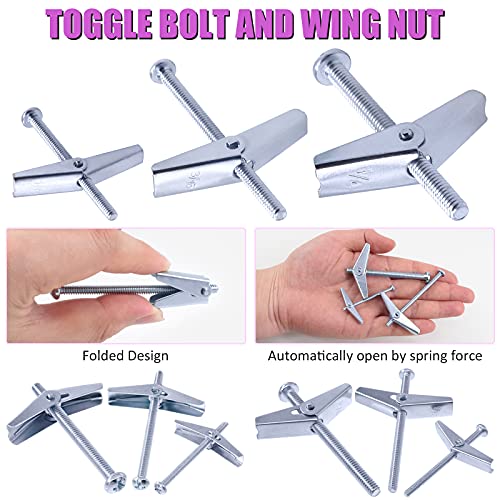 Swpeet 30Pcs 1/4 Inch Toggle Bolt and Wing Nut Kit for Hanging Heavy