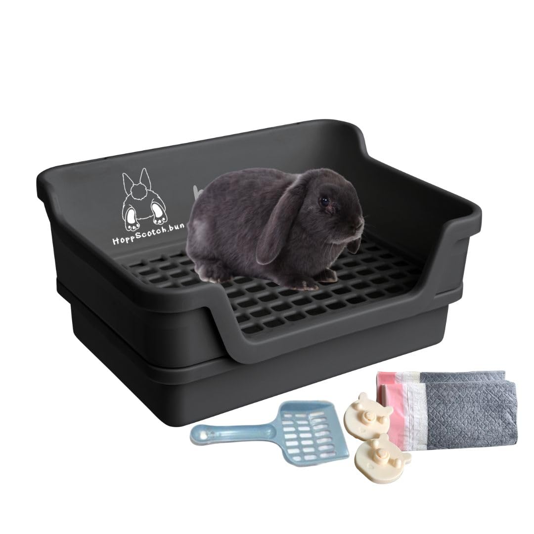 Photo 1 of Bumbox Rabbit Large Litter Box, Training Rabbit Cage with Toilet Tray for Adult Hamster, Bunny, Ferret, Small and Large Animal, 15.75 Inches (Black)