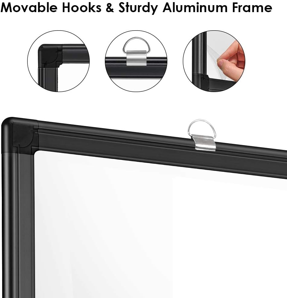 Magnetic Whiteboard 24 x 18 inches Dry Erase Board Wall Mounted White Board Black Aluminum Frame Hanging Whiteboard : Office Products