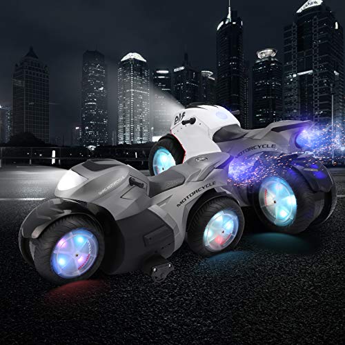 RC Motorcycle for Kids,Remote Control Car Toy for Boy and Girl,360° Spinning Action Rotating Drift Stunt Motorbike,2WD High Speed,Two Rechargeable Battery,Birthday for Kids