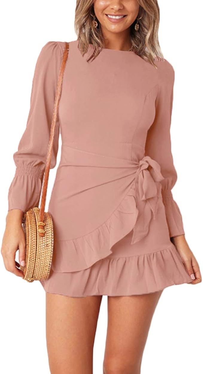 pink long sleeve wrap dress