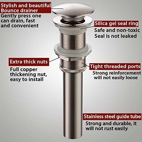 RBROHANT BAW93011N Bathroom Faucet Vessel Vanity Sink Pop Up Drain Stopper without Overflow Brushed Nickel