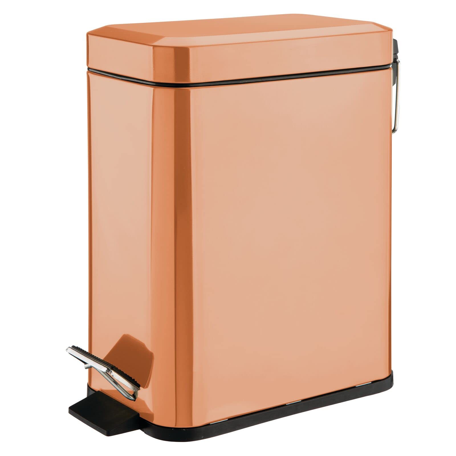 mDesign Pedal Bin — Waste Bin with Pedal, Lid and Plastic Bucket Insert for Bathroom, Kitchen, and Office — Metal Household Rubbish Bin with Ergonomic Design — Copper