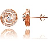 Sterling Silver Cubic Zirconia Round Swirl Stud Earrings