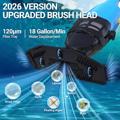 Cordless Handheld Pool Vacuum for Above Ground Pool, 18GPM Powerful Suction/87” Extension Pole/60Mins Runtime, Spot Fast Cleaning Pool Vacuum Cleaner for Spas Inground Above Ground Pool Vacuums (Blue)