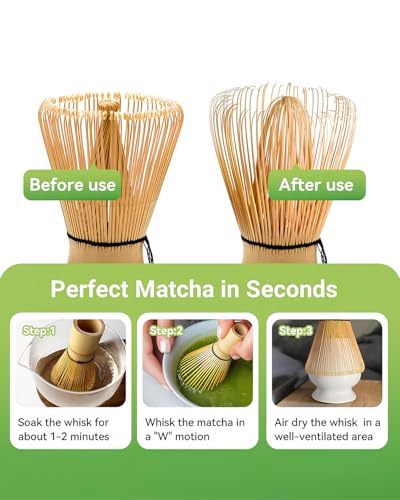 Matcha Whisk, Bamboo Whisk for Matcha Powder, Handcrafted Organic Traditional Japanese Chasen, 100-Prong Matcha Stirrer Wisk Mixer Brush for Authentic Tea Preparation