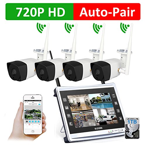 Click Here to See More Images 4 Cameras 720P HD LCD Wireless Home Security Surveillance Video System 1.3MP 10