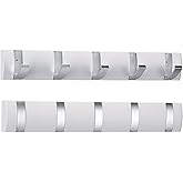 Wesiti 2 Pack Wall Mounted Coat Rack, Floating Door Wall Coat Rack with Retractable Hooks Aluminum Space Saving Hangers Hook Rail for Entryway Bathroom Hat Towel(White)