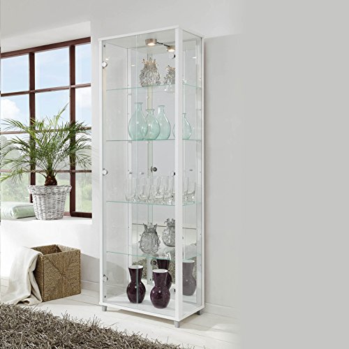 HOME Double Glass Display White with Mirror Back, 4 Moveable