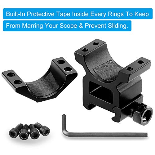 Modkin 1'' Scope Rings, 2Pcs High Profile Scope Mounts + 2Pcs Medium Profile 1 Inch Scope Rings for Picatinny/Weaver Rail - Pack of 4 - Thumbnail 2