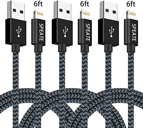 Lightning Cable, SPEATE iPhone Charger 3Pack 6FT (2 meters) to USB Data Syncing and Charging Cable Nylon Braided Cord Charging for iPhone X/8/8 Plus/7/7 Plus/6/6 Plus/6s/6s Plus/5/5s/5c/SE, Black Blue