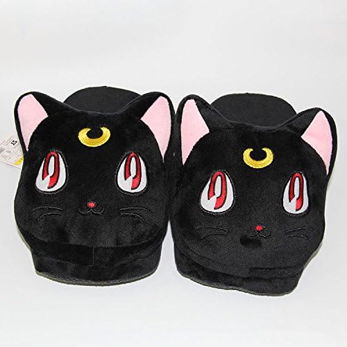 Cartoon Cute Sailor Moon Black Cat Plush Slippers Winter Warm Bedroom Shoes