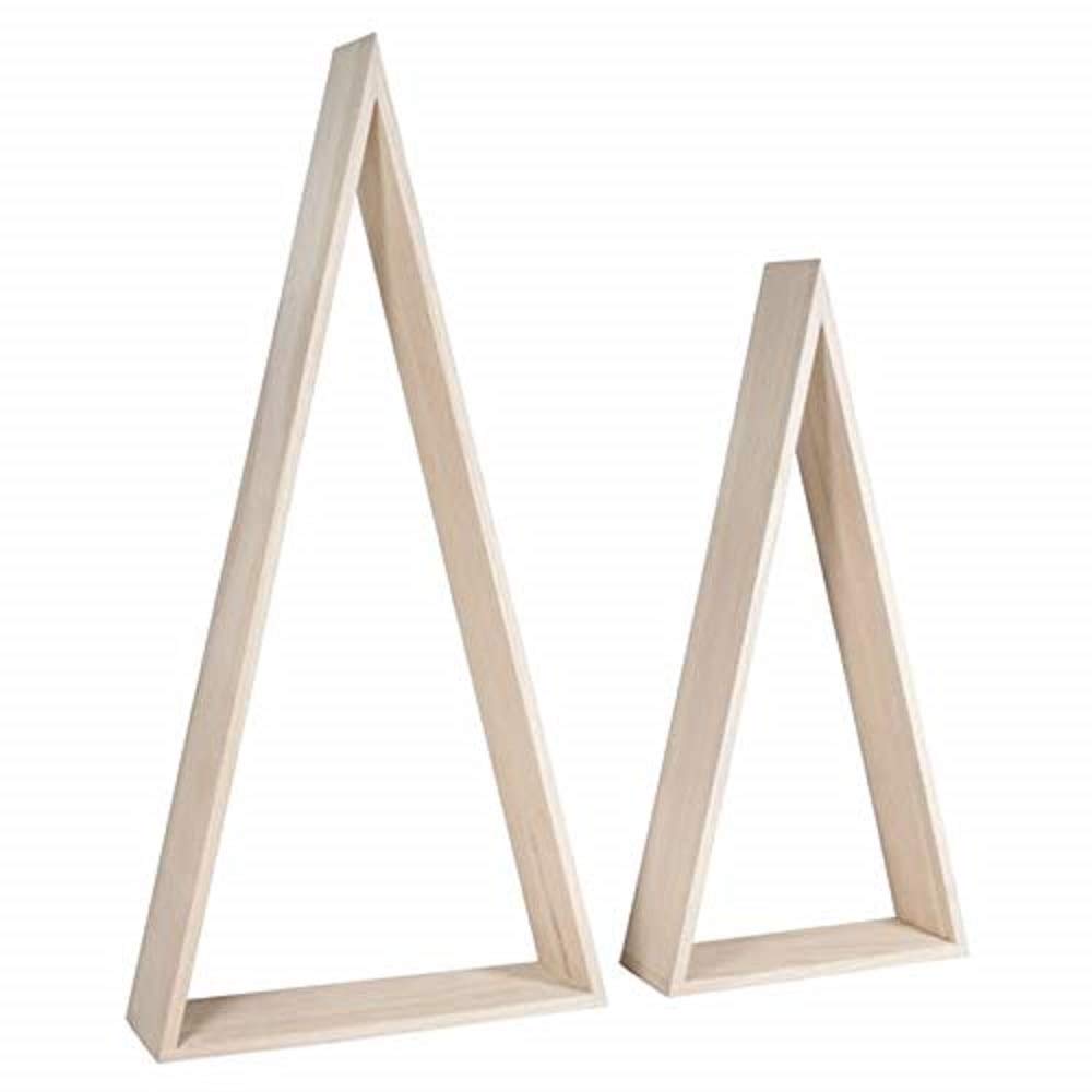 RAYHER Set of 2 Wooden Triangle Shape Shadow Box Frames for Craft, 3D Display Frame, natural wood, 20x7.5x42cm and 26x8x54cm, 62787000
