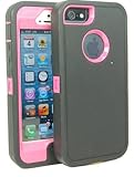 BeautyChase(TM) Iphone5/5S Defender Body Armor Case Comparable to Otterbox Defender Series (charcoal grey/hot pink)