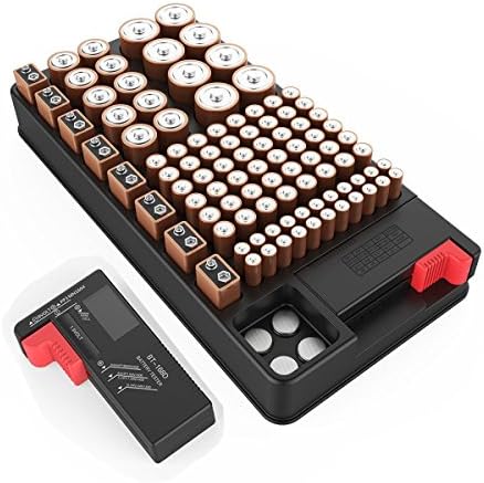 Battery organizer storage case with tester Support AA, AAA, D, C, 9V, and Button Batteries Storage box Holds 102 Batteries Various Sizes with Removable Battery Tester