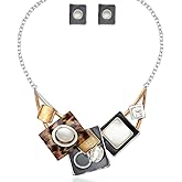 CSY Fashion Boho Oval Crystal Opals Statement Bib Necklace Earrings Bohemian Enamel Costume Jewelry Set Gifts for Women