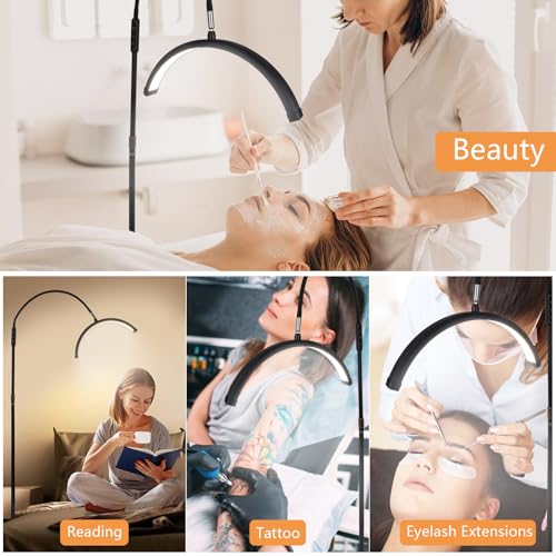 MeoYlaery Eyelash Extension Lamp, Half Moon with Remote Control, On Stand with 360° Adjustable Head, 3000K-6000K, Professional Aesthetic for Tattoo, Makeup Artisans