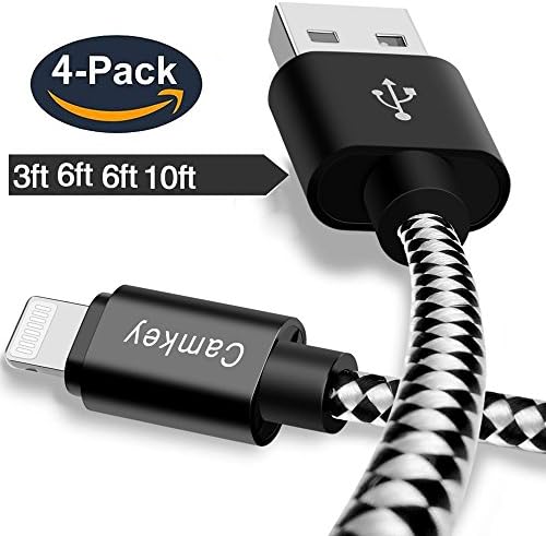 iPhone Charger, Camkey 4Pack [3.3FT 6.6FT 6.6FT 10FT ] lightning cable Nylon Braid Cord to USB Syncing iPhone Charger and Charging Cable,for iPhone 8/8 Plus /7/7 Plus (black)