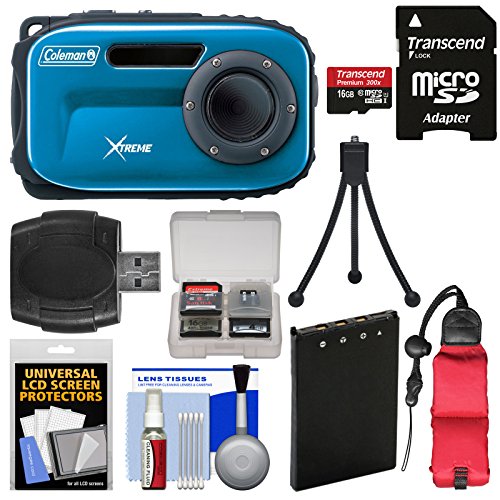 Coleman Xtreme C5WP Shock &amp; Waterproof Digital Camera (Blue) with 8GB Card + Battery + Floating Strap + Case + Accessory Kit