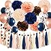 Navy Rose Gold Birthday Decorations for Women/Gender Reveal Party Decorations/Navy Peach Bridal Shower Decorations Champagne Gold Wedding/Navy Rose Gold Confetti Balloons Bachelorette Party Decor