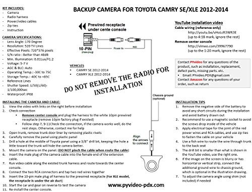 PYvideo Backup Camera Kit for Toyota Camry SE and XLE (2012-2014) for Factory Display (Color: Black)
