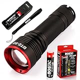 BOSTAC™ BTZ-50R Rechargeable Tactical Flashlight - Professional Hand Held Light with Zoom Reflector, CREE USA LED Bulb, 3,200 Effective Lumens, Sealed Against Solvents, 3500Mah 26650 Battery