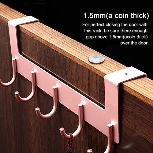 ACMETOP Over The Door Hook Hanger, Heavy-Duty Organizer for Coat, Towel, Bag, Robe - 5 Hooks, Aluminum, Matte Finish (Pink)
