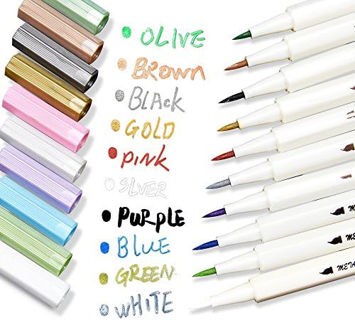 Metallic Brush Marker Pens, Set of 10 For Birthday Greeting Gift Thank You Card, DIY Photo Album, Rock Art Painting, Mug Design, Card Making, Script Lettering (Brush Tip)
