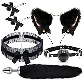 5Pcs Animal Cosplay Costume Set Furry Fox Tail Plug Cute Ears Headband Lace Style Neck Collar Mask Set