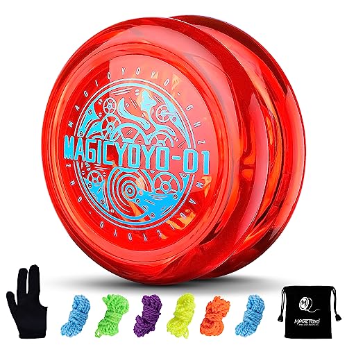MAGICYOYO D1 GHZ Looping Yoyo Responsive Yoyos for Kids, Beginner Yo-Yo with Narrow Bearing, Steel Axle, Plastic Body, Looping Play, with 5 Strings, Yo Yo Glove, Yo-yo Bag (D1 - Red)